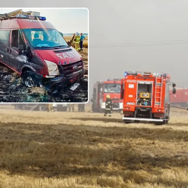 Strażacy w ogniowej pułapce przy A4. Płonęły pola, ucierpiał wóz bojowy