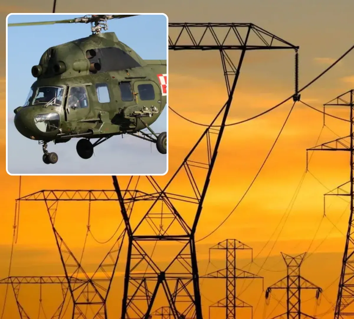 Wojskowy Mi-2 pod lupą śledczych. Czy śmigłowiec zerwał linię energetyczną?